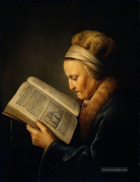  den Malerei - Alte Frau liest ein Lektionar Goldenes Zeitalter Gerrit Dou